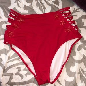 Red high waisted bikini bottoms